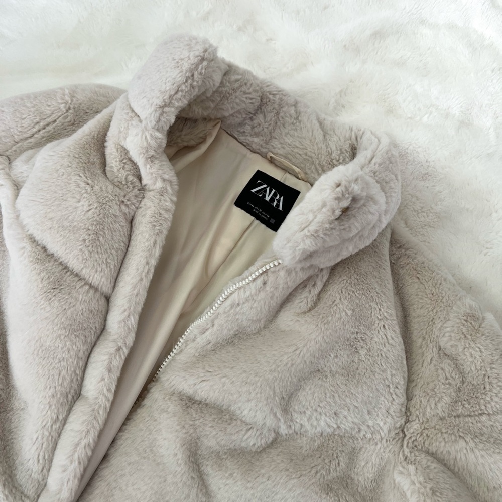 Faux Fur Beige Zip Up Cold Weather Jacket